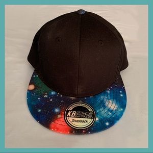 Black snapback hat with galaxy design